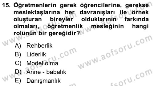 Eğitim Bilimine Giriş Dersi 2024 - 2025 Yılı (Final) Dönem Sonu Sınav Soruları 15. Soru