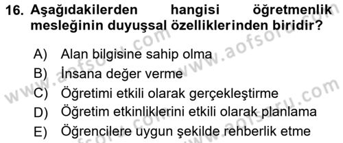 Eğitim Bilimine Giriş Dersi 2024 - 2025 Yılı (Final) Dönem Sonu Sınav Soruları 16. Soru