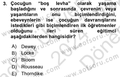 Eğitim Bilimine Giriş Dersi 2024 - 2025 Yılı (Final) Dönem Sonu Sınav Soruları 3. Soru