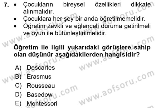 Eğitim Bilimine Giriş Dersi 2024 - 2025 Yılı (Final) Dönem Sonu Sınav Soruları 7. Soru