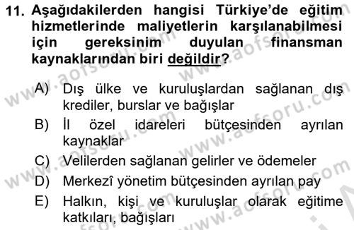 Eğitim Bilimine Giriş Dersi 2024 - 2025 Yılı Yaz Okulu Sınav Soruları 11. Soru