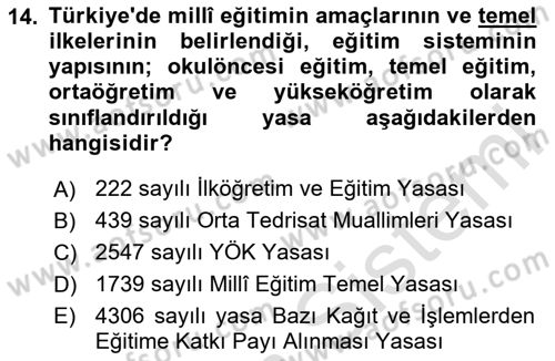 Eğitim Bilimine Giriş Dersi 2024 - 2025 Yılı Yaz Okulu Sınav Soruları 14. Soru