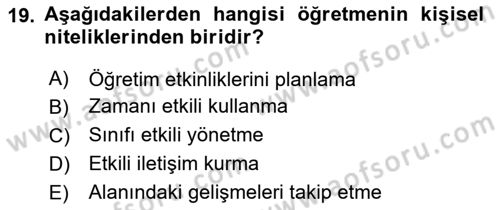 Eğitim Bilimine Giriş Dersi 2024 - 2025 Yılı Yaz Okulu Sınav Soruları 19. Soru