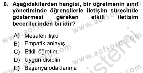 Eğitim Bilimine Giriş Dersi 2024 - 2025 Yılı Yaz Okulu Sınav Soruları 6. Soru