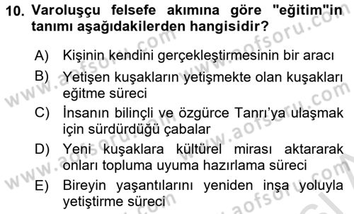 Eğitim Bilimine Giriş Dersi 2025 - 2026 Yılı (Vize) Ara Sınav Soruları 10. Soru
