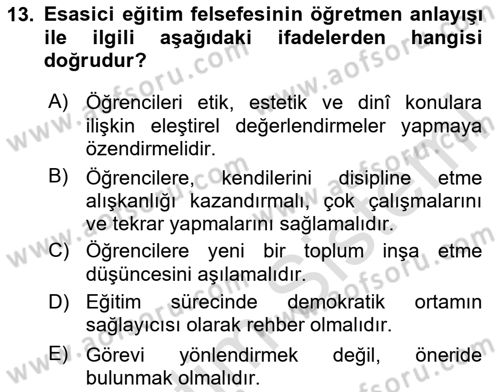 Eğitim Bilimine Giriş Dersi 2025 - 2026 Yılı (Vize) Ara Sınav Soruları 13. Soru
