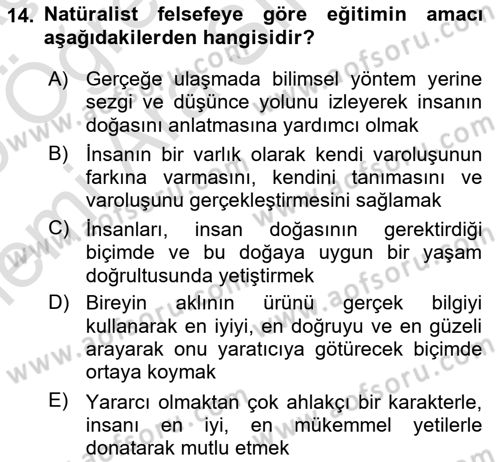 Eğitim Bilimine Giriş Dersi 2025 - 2026 Yılı (Vize) Ara Sınav Soruları 14. Soru