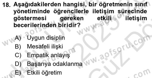 Eğitim Bilimine Giriş Dersi 2025 - 2026 Yılı (Vize) Ara Sınav Soruları 18. Soru