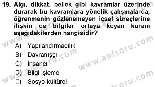 Eğitim Bilimine Giriş Dersi 2025 - 2026 Yılı (Vize) Ara Sınav Soruları 19. Soru