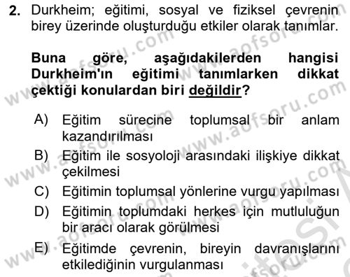 Eğitim Bilimine Giriş Dersi 2025 - 2026 Yılı (Vize) Ara Sınav Soruları 2. Soru
