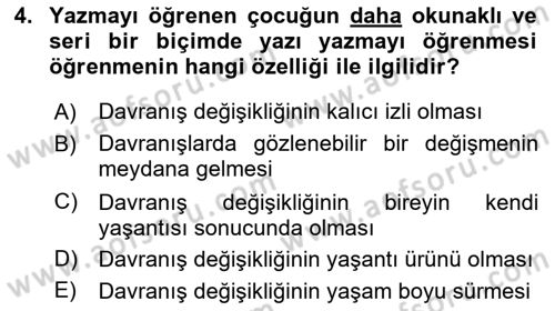Eğitim Bilimine Giriş Dersi 2025 - 2026 Yılı (Vize) Ara Sınav Soruları 4. Soru
