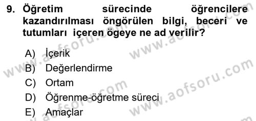 Eğitim Bilimine Giriş Dersi 2025 - 2026 Yılı (Vize) Ara Sınav Soruları 9. Soru