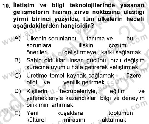 Eğitim Bilimine Giriş Dersi 2025 - 2026 Yılı (Final) Dönem Sonu Sınav Soruları 10. Soru