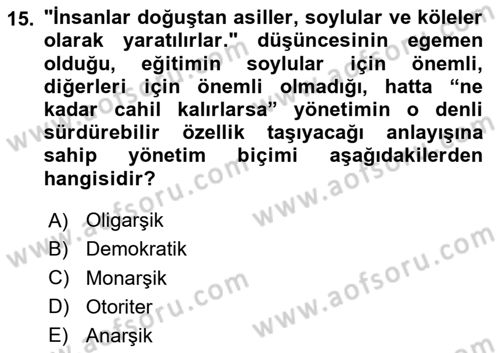 Eğitim Bilimine Giriş Dersi 2025 - 2026 Yılı (Final) Dönem Sonu Sınav Soruları 15. Soru