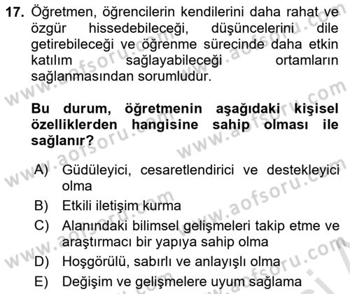 Eğitim Bilimine Giriş Dersi 2025 - 2026 Yılı (Final) Dönem Sonu Sınav Soruları 17. Soru