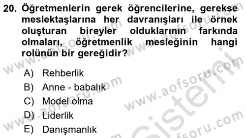 Eğitim Bilimine Giriş Dersi 2025 - 2026 Yılı (Final) Dönem Sonu Sınav Soruları 20. Soru