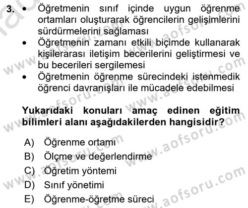 Eğitim Bilimine Giriş Dersi 2025 - 2026 Yılı (Final) Dönem Sonu Sınav Soruları 3. Soru