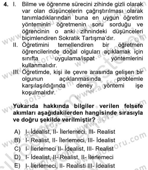 Eğitim Bilimine Giriş Dersi 2025 - 2026 Yılı (Final) Dönem Sonu Sınav Soruları 4. Soru