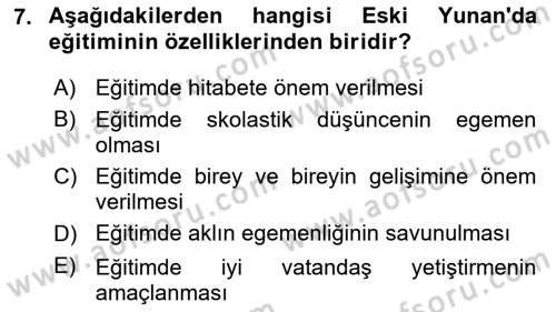 Eğitim Bilimine Giriş Dersi 2025 - 2026 Yılı (Final) Dönem Sonu Sınav Soruları 7. Soru