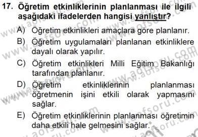 Öğretim İlke Ve Yöntemleri Dersi 2012 - 2013 Yılı (Final) Dönem Sonu Sınav Soruları 17. Soru