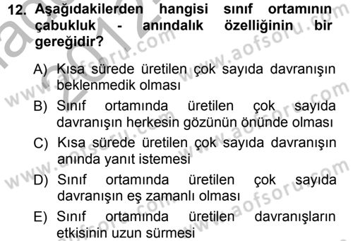 Sınıf Yönetimi Dersi Ara Sınavı Deneme Sınav Soruları 12. Soru
