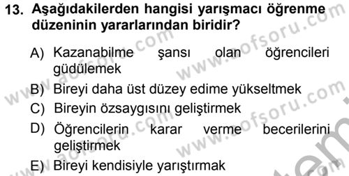 Sınıf Yönetimi Dersi Ara Sınavı Deneme Sınav Soruları 13. Soru