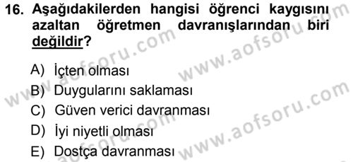 Sınıf Yönetimi Dersi Ara Sınavı Deneme Sınav Soruları 16. Soru