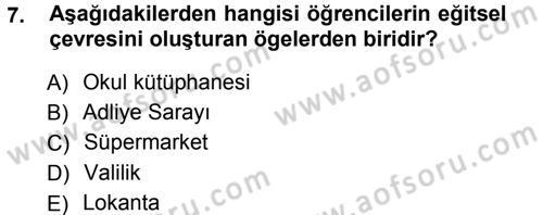 Sınıf Yönetimi Dersi Ara Sınavı Deneme Sınav Soruları 7. Soru