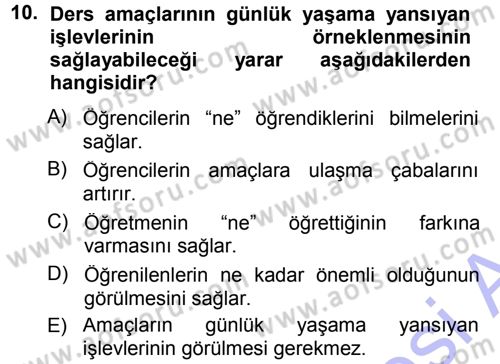 Sınıf Yönetimi Dersi 2012 - 2013 Yılı (Final) Dönem Sonu Sınav Soruları 10. Soru