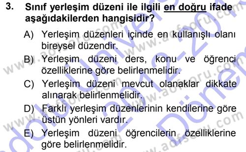 Sınıf Yönetimi Dersi 2012 - 2013 Yılı (Final) Dönem Sonu Sınav Soruları 3. Soru