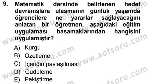 Sınıf Yönetimi Dersi 2012 - 2013 Yılı (Final) Dönem Sonu Sınav Soruları 9. Soru