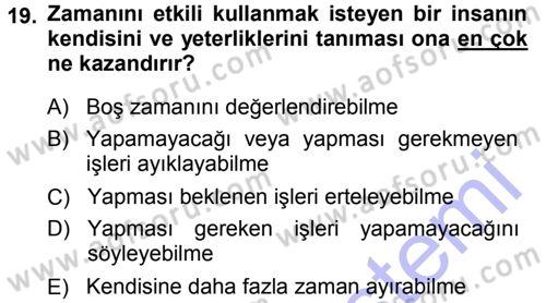 Sınıf Yönetimi Dersi 2013 - 2014 Yılı (Final) Dönem Sonu Sınav Soruları 19. Soru