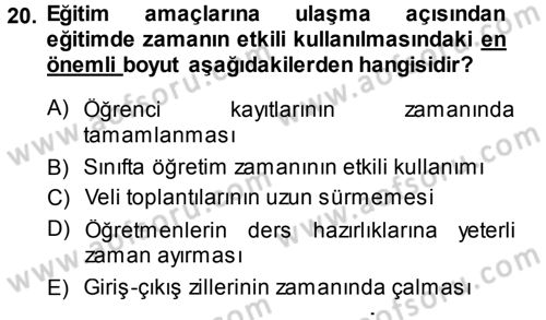 Sınıf Yönetimi Dersi 2013 - 2014 Yılı (Final) Dönem Sonu Sınav Soruları 20. Soru