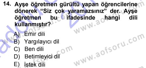 Sınıf Yönetimi Dersi Ara Sınavı Deneme Sınav Soruları 14. Soru
