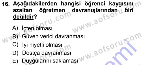 Sınıf Yönetimi Dersi Ara Sınavı Deneme Sınav Soruları 16. Soru