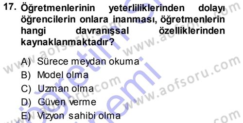 Sınıf Yönetimi Dersi Ara Sınavı Deneme Sınav Soruları 17. Soru