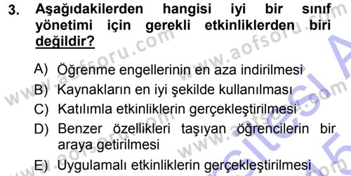 Sınıf Yönetimi Dersi Ara Sınavı Deneme Sınav Soruları 3. Soru