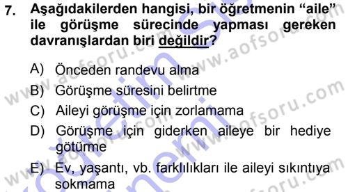 Sınıf Yönetimi Dersi Ara Sınavı Deneme Sınav Soruları 7. Soru