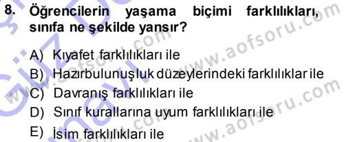 Sınıf Yönetimi Dersi Ara Sınavı Deneme Sınav Soruları 8. Soru