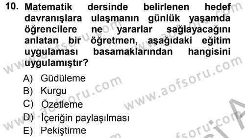 Sınıf Yönetimi Dersi 2014 - 2015 Yılı (Final) Dönem Sonu Sınav Soruları 10. Soru