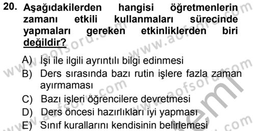 Sınıf Yönetimi Dersi 2014 - 2015 Yılı (Final) Dönem Sonu Sınav Soruları 20. Soru