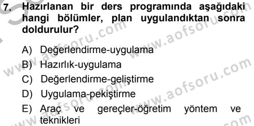 Sınıf Yönetimi Dersi 2014 - 2015 Yılı (Final) Dönem Sonu Sınav Soruları 7. Soru