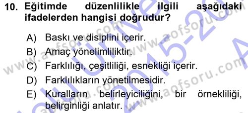 Sınıf Yönetimi Dersi 2015 - 2016 Yılı (Vize) Ara Sınav Soruları 10. Soru