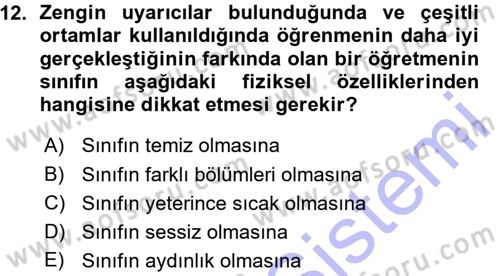Sınıf Yönetimi Dersi Ara Sınavı Deneme Sınav Soruları 12. Soru