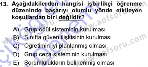 Sınıf Yönetimi Dersi Ara Sınavı Deneme Sınav Soruları 13. Soru