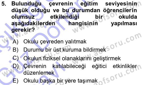 Sınıf Yönetimi Dersi Ara Sınavı Deneme Sınav Soruları 5. Soru