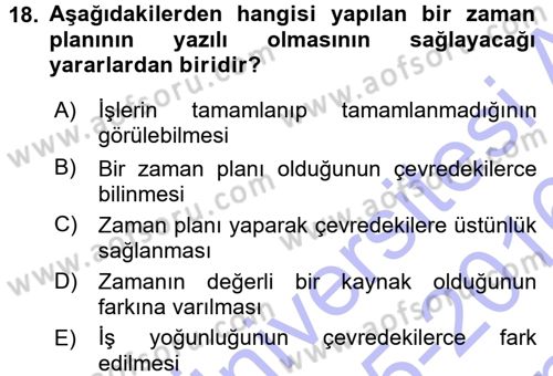 Sınıf Yönetimi Dersi 2015 - 2016 Yılı (Final) Dönem Sonu Sınav Soruları 18. Soru