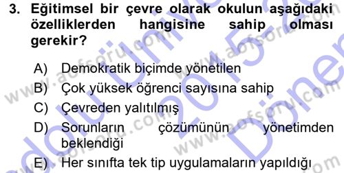Sınıf Yönetimi Dersi 2015 - 2016 Yılı (Final) Dönem Sonu Sınav Soruları 3. Soru