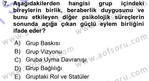 Sınıf Yönetimi Dersi 2015 - 2016 Yılı (Final) Dönem Sonu Sınav Soruları 7. Soru