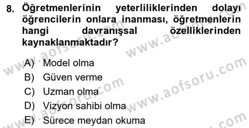 Sınıf Yönetimi Dersi 2015 - 2016 Yılı (Final) Dönem Sonu Sınav Soruları 8. Soru